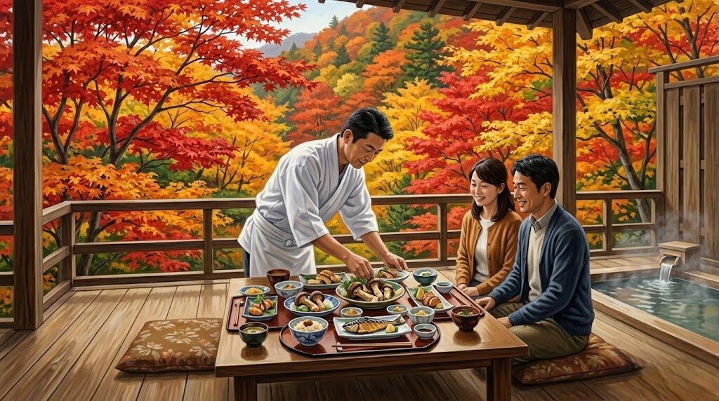 秋の草津温泉で紅葉の絶景と旬の味覚を堪能する