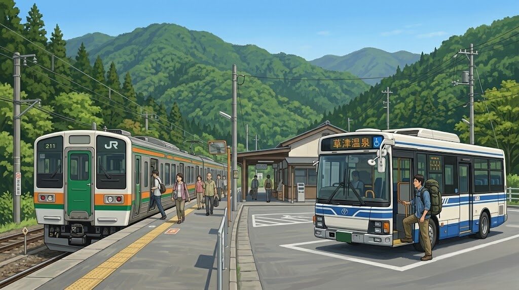 電車とバスを乗り継ぐ公共交通機関のアクセス