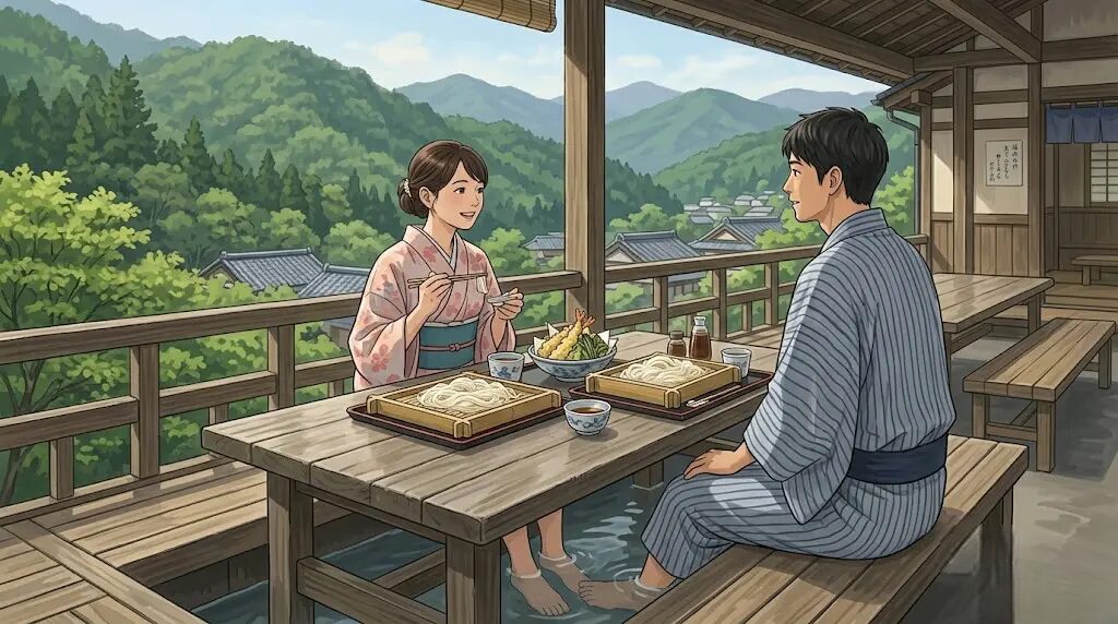 水沢うどんなど地元のグルメと体験施設