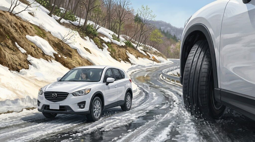 4月の積雪は盲点？ノーマルタイヤが危ない物理的な理由