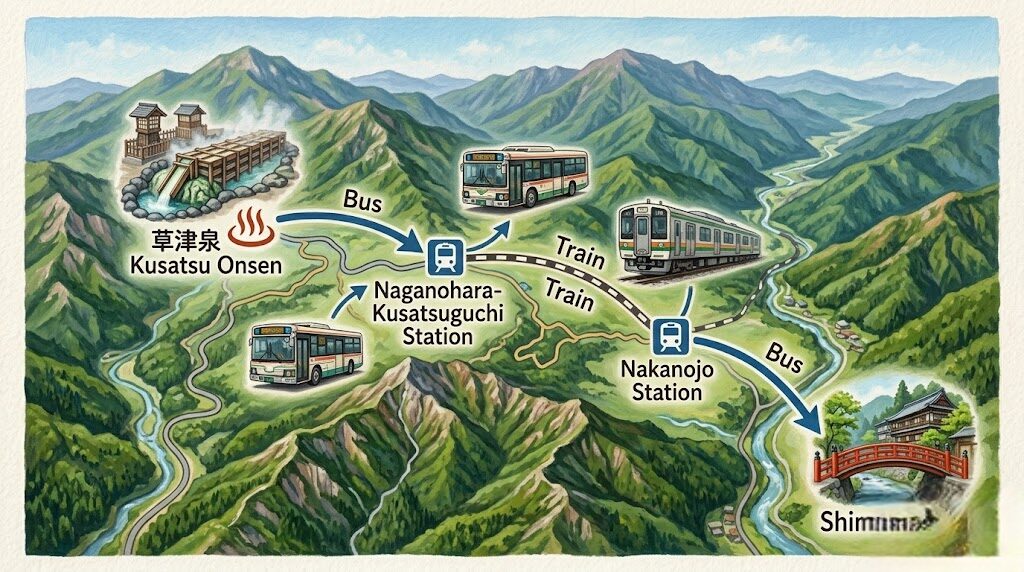 草津温泉から四万温泉への行き方と最適な交通手段