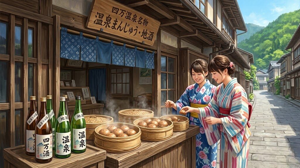 お土産に最適な温泉まんじゅうと地酒